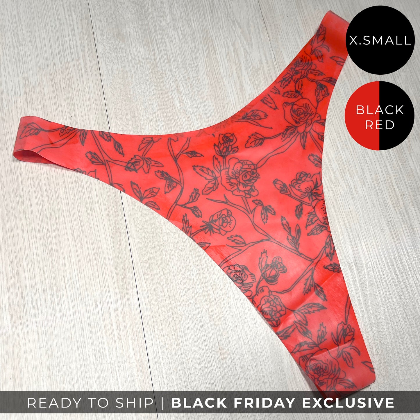 RTS Latex Floral Thong - XS