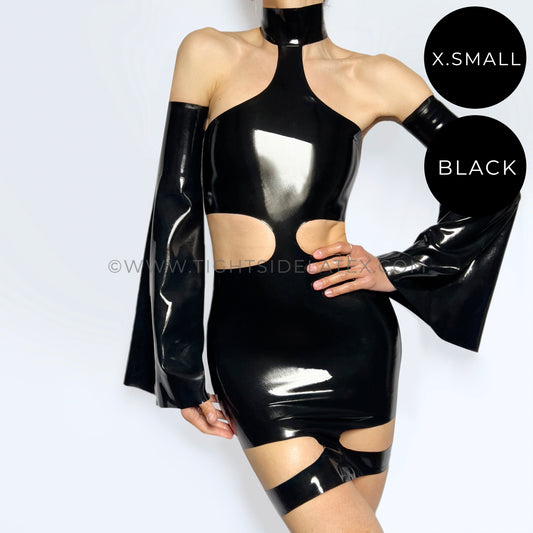 Latex Dress With Cut Out Detail And Cuffs - SAMPLE SALE