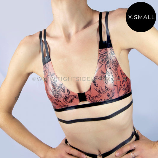 Latex Strappy Bralette With Floral Design - SAMPLE SALE