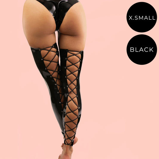 Latex Lace Up Footless Stockings Pair - SAMPLE SALE