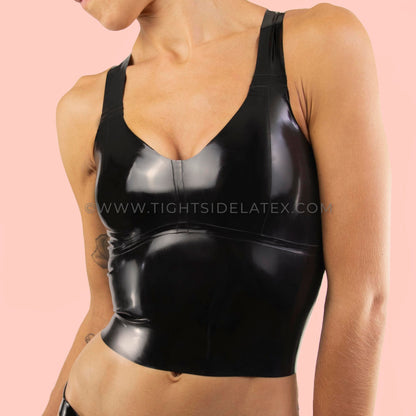 Latex Crop Top With Cross Detail Back