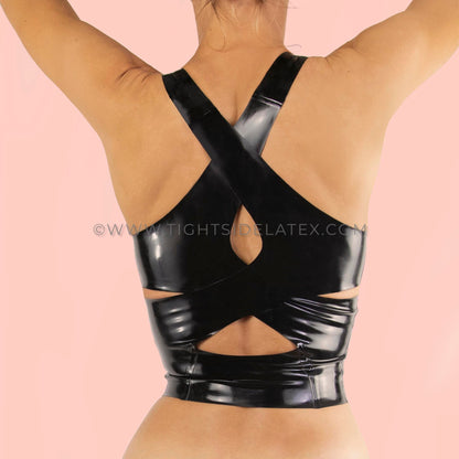 Latex Crop Top With Cross Detail Back