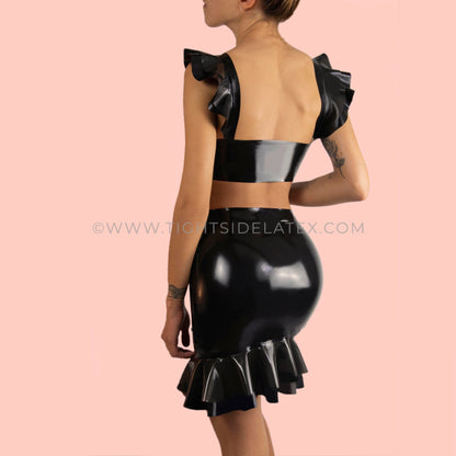 Latex Dress With Double Ruffle And Bow Detail