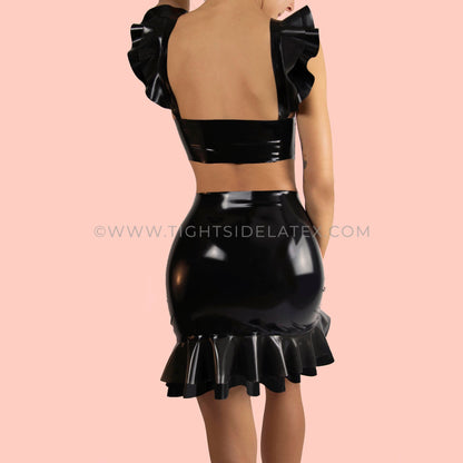 Latex Dress With Double Ruffle And Bow Detail