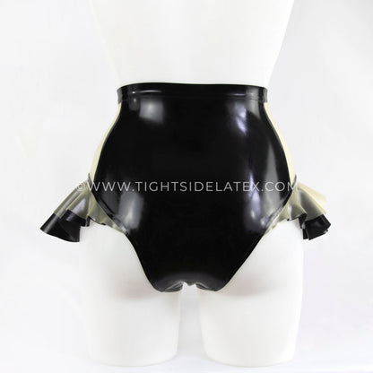 Latex Briefs With Sheer Panels And Leg Frills