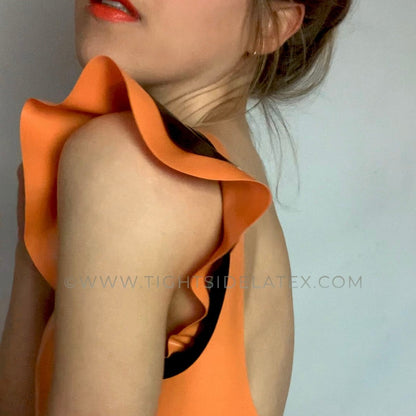 Latex Crop Top With Double Frill Sleeve