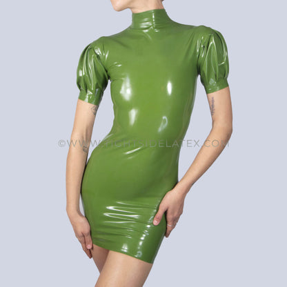 Latex Dress With Puff Sleeve