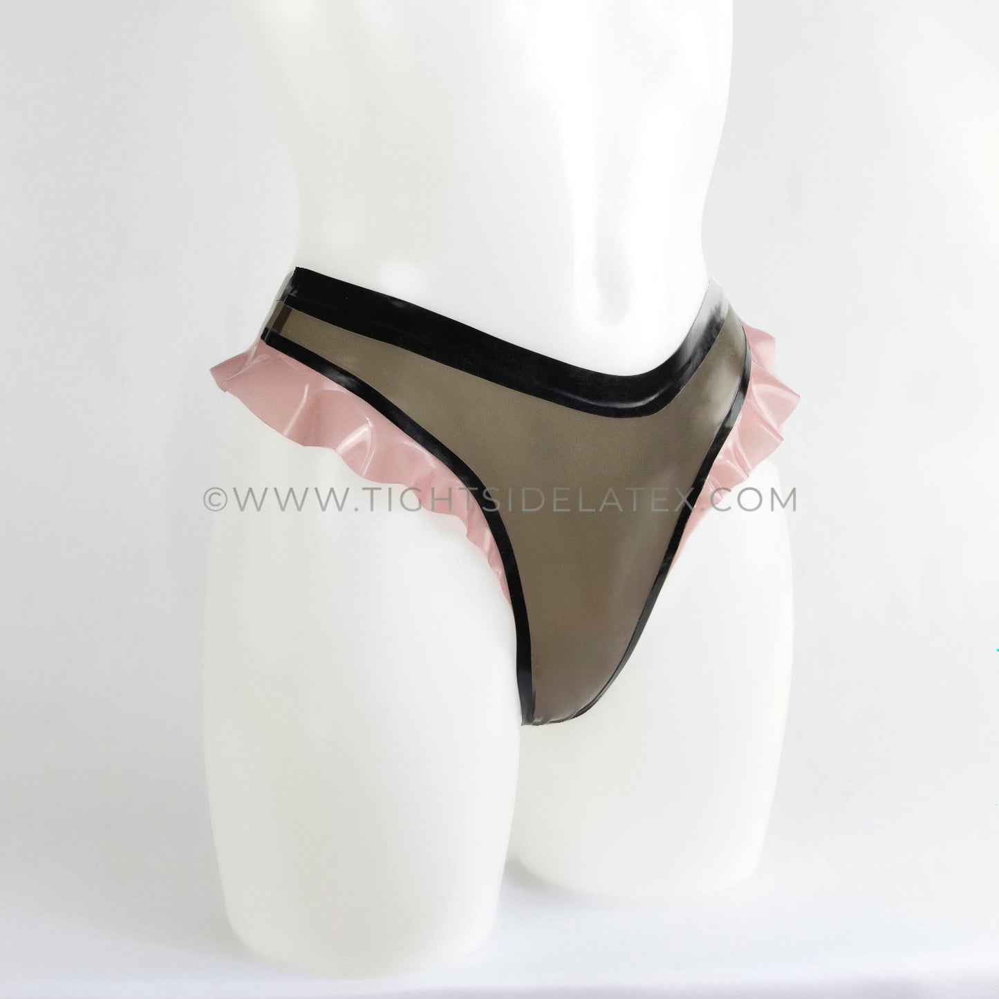 Latex Translucent Thong With Frill Detail