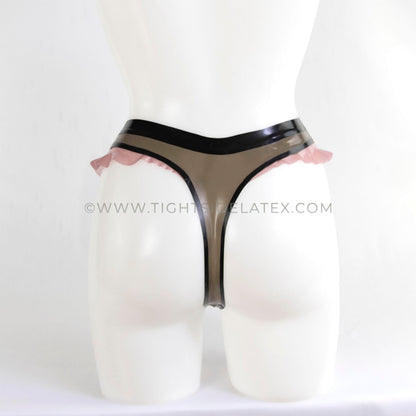 Latex Translucent Thong With Frill Detail