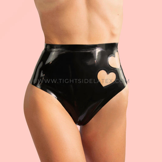 Latex Briefs With Sheer Cut Out Hearts