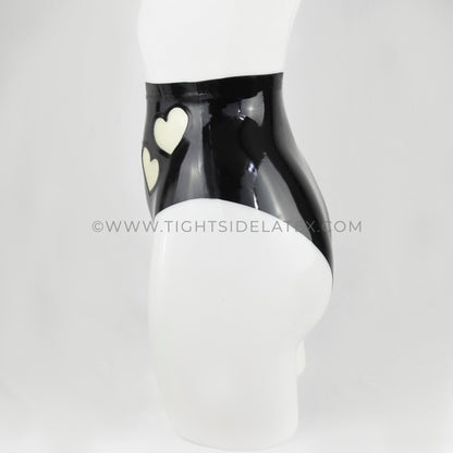 Latex Briefs With Sheer Cut Out Hearts