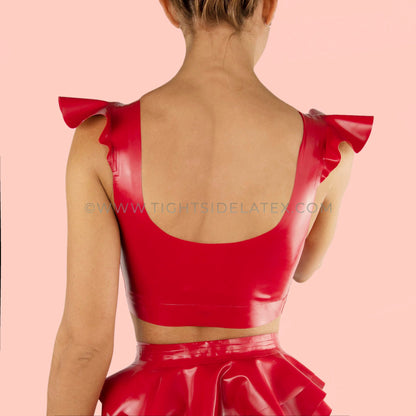 Latex Crop Top With Frill Sleeves