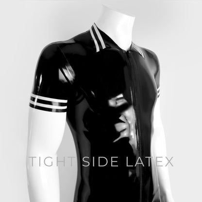 Latex Catsuit - Polo Collar And Double Stripe Trims