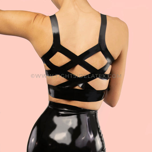 Latex Crop Top With Bow And Strap Back