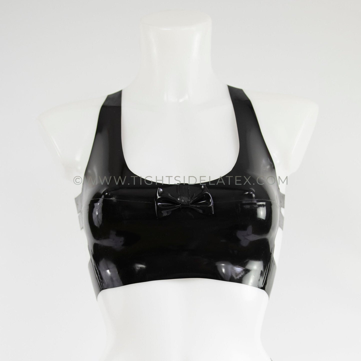 Latex Crop Top With Bow And Strap Back