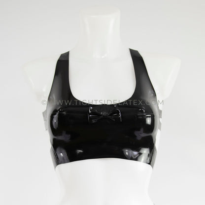 Latex Crop Top With Bow And Strap Back