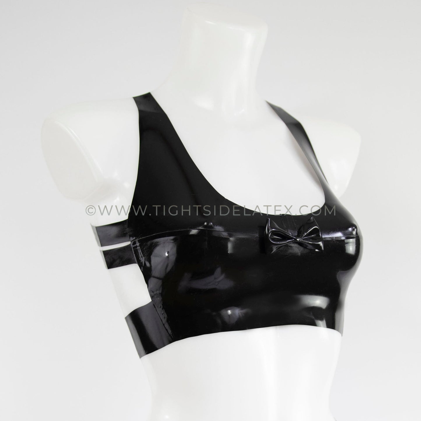 Latex Crop Top With Bow And Strap Back