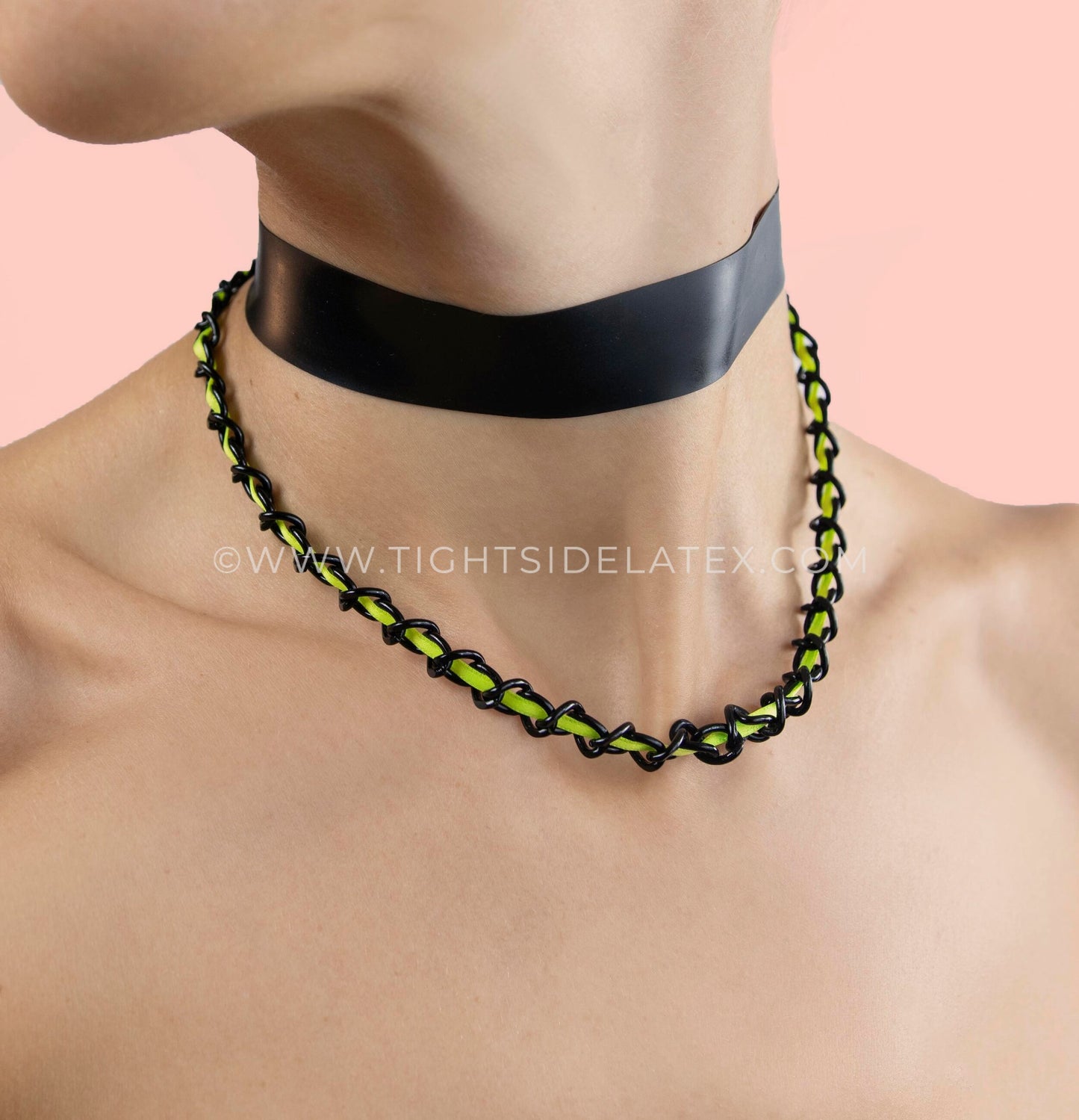 Latex Choker With Fluro Ribbon Chain