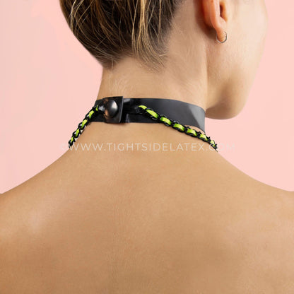 Latex Choker With Fluro Ribbon Chain