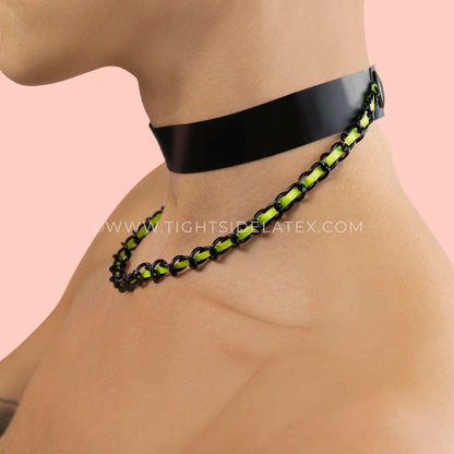 Latex Choker With Fluro Ribbon Chain