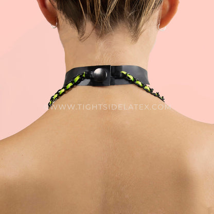 Latex Choker With Fluro Ribbon Chain