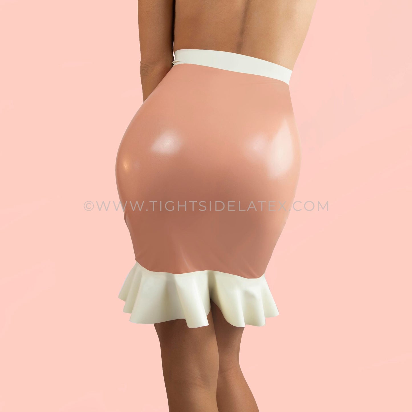 Latex Pencil Skirt With Ruffle Hem