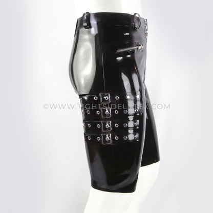 Mens Latex Buckle and Belt Shorts