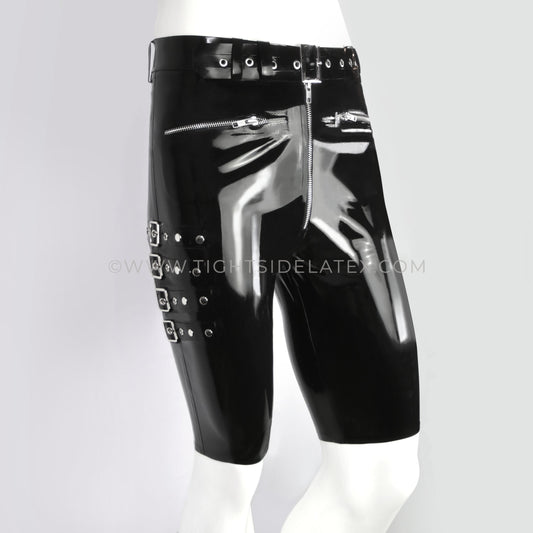 Mens Latex Buckle and Belt Shorts