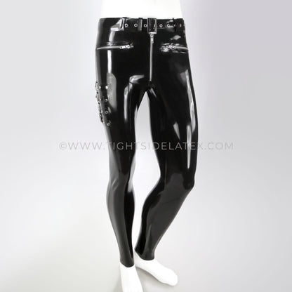 Mens Latex Buckle and Belt Leggings