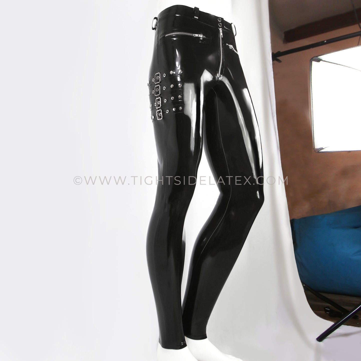 Mens Latex Buckle and Belt Leggings