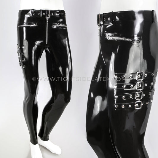 Mens Latex Buckle and Belt Leggings