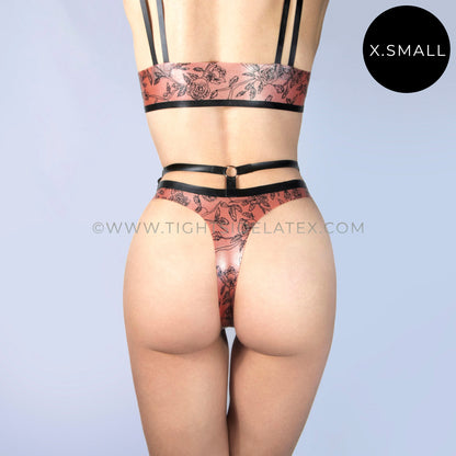 Latex Thong With Floral Design - SAMPLE SALE